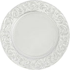 150 Pcs 13 Inch Silver Charger Plates, Bulk PP Wedding Chargers with Floral Reef Design Decorative Round Ruffled Rim Dinner Plates for Wedding Party Event Table Setting Decoration