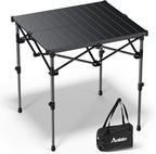 Anbte Camping Table Foldable, 2 Height Max 27.5" Aluminum Roll up Camping Table with Carry Bag & Heat-Resistant Tabletop, Lightweight, for Indoor Outdoor RV BBQ Picnic Patio Beach, 26" x 23", Black