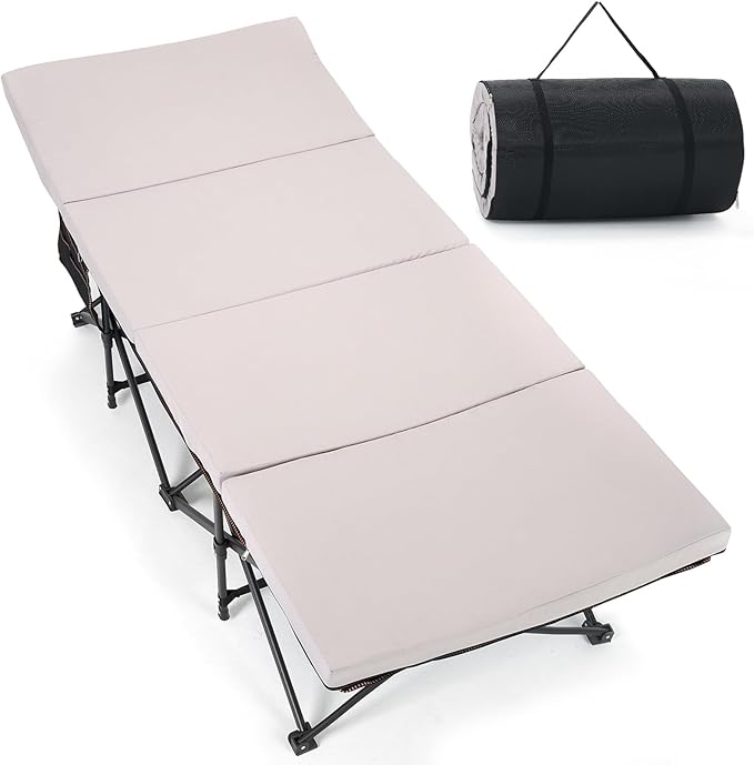 ABORON XXL Camping Cot with 2in Memory Foam Trifold Mattress, 900LBS Heavy Duty Sleeping Cot for Adults, Extra Wide Sleeping Cot, 1200D Double Layer Oxford Cot for Camping, Guest, Office Nap