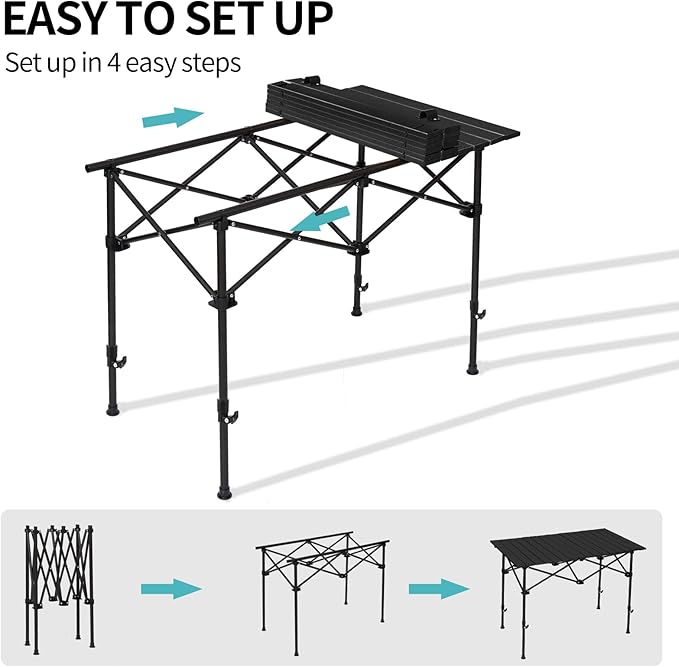 Camping Table Roll up Table,4-6 Person Portable Adjustable Height Roll up Aluminum Table with Carry Bag