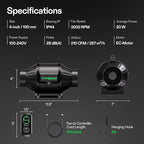 VIVOSUN T4 4" Inline Fan &Speed Controller, AeroZesh Ventilation Fan with 210 CFM EC Motor for Moisture Prevention during Snowstorm, Ideal for Winter Ventilation, Maintain Airflow During Snowy Day