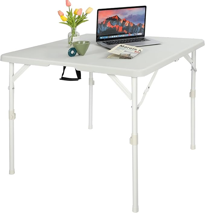 REDCAMP 34" Square Folding Card Tables with Collapsible Legs, Heavy Duty Portable Fold in Half Card Table with Resin Top for Puzzles Games Dining, Black Brown White