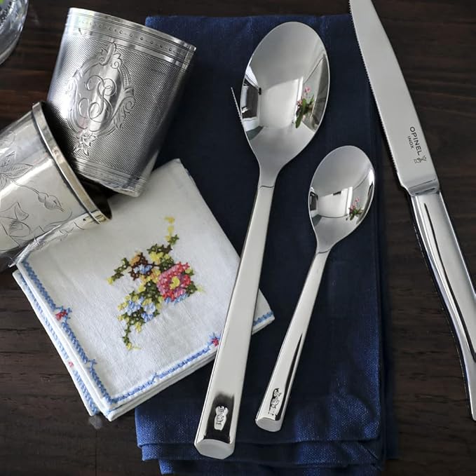 Opinel Perpétue Flatware Collection, Timeless and Elegant Stainless Steel Construction, Dishwasher Safe, Designed in France, Made in Portugal (4 Piece Table Spoon Set)
