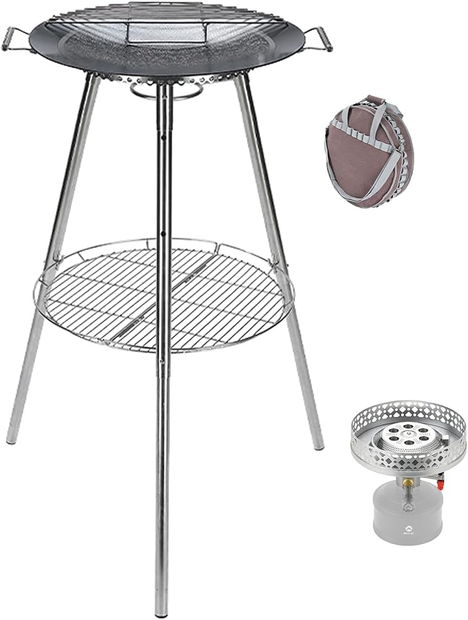 CAMPINGMOON Skottle Grill Cooking System Kit 18 inch Carbon Steel Pan Adjustable Legs Portable Camp Cooking Gear with Carry Bag (Skottle isobutane stove set GR-901)