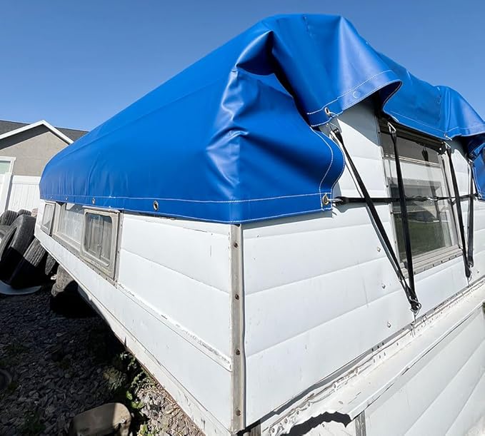 Mytee Products (2 Pack) 8' x 10' Heavy Duty Blue 18oz Vinyl Utility Tarp Waterproof, Multipurpose, Cars, Boats, Campers, Pool Cover, Tent