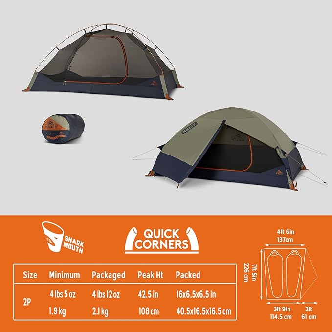 Kelty Late Start Backpacking Tent – Lightweight Two Man Camping Tent Shelter with Quickcorners, Aluminum Poles, Waterproof Poly Fly, Updated for 2024 | Camping Tent Shelter, Quickcorners, Aluminum Poles, Waterproof Poly Fly, Updated for 2024