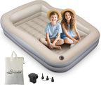 Inflatable Toddler Travel Bed – Portable Toddler Bed with Safety Bumpers, Toddler Floor Bed for Travel, Camping, Sleepovers – Kids Blow Up Bed with Pump & Carry Bag