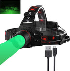 GRACETOP Green LED Headlamp Rechargeable, Greenlight Zoomable Green LED Flashlight, Hands-Free Headlight Torch Lamp for Hunting Hiking Camping Fishing Reading Running