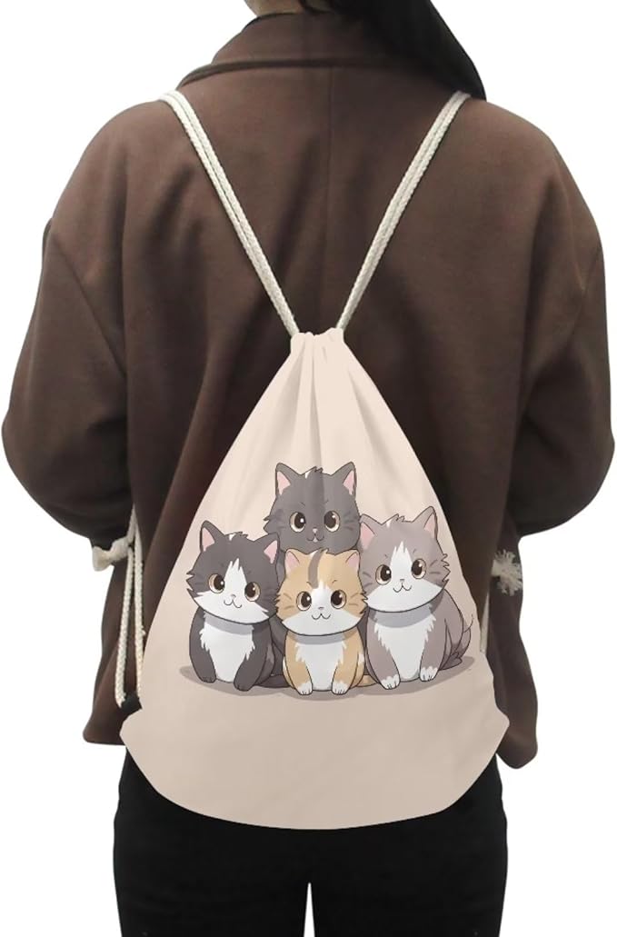 Upetstory Cute Cat Drawstring Backpack Sports Gymsac Drawstring Bag Gym Sack Daily Rucksack String Cinch Sackpack Lightweight Storage Pouch for Travel Hiking Swimming