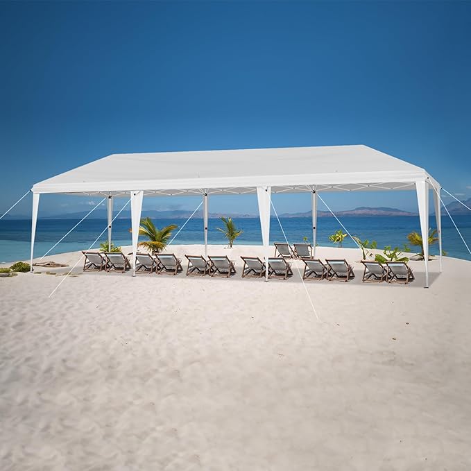 VINGLI Pop Up Canopy Tent with Sidewalls, Outdoor Gazebo Canopy Tent, Patio Event Tents Outdoor Event Shelter for Parties (White, 10x30)