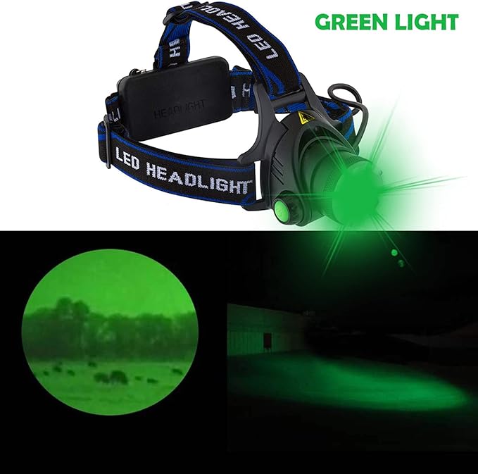 GRACETOP Greenlight LED Headlamp, 1800 Lumens Zoomable Hunting LED Head lamp Flashlight, Hands-Free Headlight Torch Lamp for Hunting Hiking Camping Fishing Reading Running