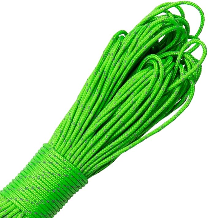 Paracord Planet – Fluorescent 1.75mm Reflective Guyline 95 Paracord Tent Rope Camping Parachute Cord – Neon Green – 65ft