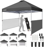 CROWN SHADES 10x10 Pop up Canopy Tent Instant Canopy with 150D Silver Coated Fabric Including 2 Half Sidewalls, 4 Ropes, 8 Stakes, 4 Weight Bags, STO 'N Go Bag, Grid Grey