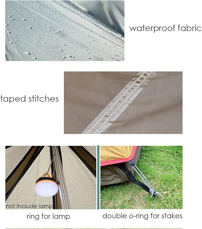Waterproof Camping Pyramid Teepee Tent Adult Tent Waterproof Double Layers Indian Tent Yurt Tent Tower Post Bell Tent for Outdoor Family Trip