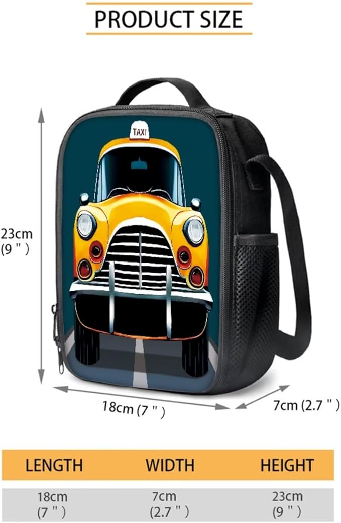 3 Set of Cartoon Taxi Pattern Backpack Set with Portable Lunch Box and Multilayer Structure Dirt-resistant Pencil Case for Boys Elementary High School Students