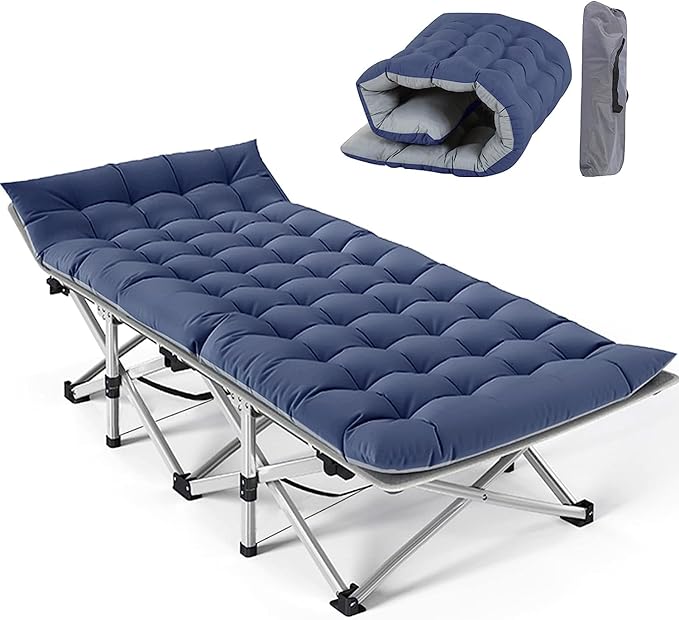 NAIZEA Folding Camping Cot for Adults, Heavy Duty Sleeping Cot with Mattress, Portable Military Cot, Double Layer Oxford Strong Heavy Duty Sleeping Cot, Supports Up to 600-880 lbs
