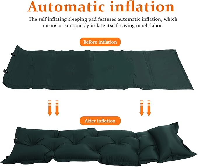 BESTonZON Camping Inflatable Sleeping Mat Self-Inflating Portable Air Mattress Military Green 185x60x2.5cm Lightweight Outdoor Camping Pad for Hiking and Backpacking