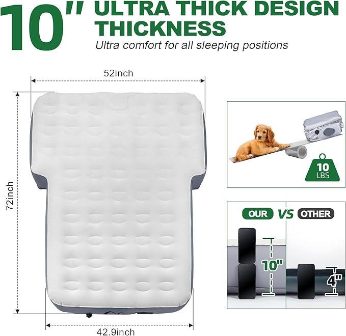 SUV Air Mattress Jeep Wrangler Air Mattress Jeep Mattress with Wireless Air Pump,Car Mattress Jeep Wrangler Bed 10inch SUV Camping Bed for JK JKU JL JLU Unlimited 4 Door