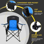 FAIR WIND 2 Pack Oversized Fully Padded Camping Chair Heavy Duty Quad Fold Arm Chair Support 350 LBS with Cup Holder, Collapsible Lumbar Back Chair Portable for Outdoor, Blue