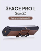 Claymore 3Face Pro L (Black) - Rechargeable Surface Area Camping Light for Trucks, Overlanding, Tents, Canopies, Outdoor Events, Street Vendors, Work Lighting, Long-Lasting Battery, Hanging Design