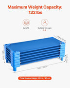 VEVOR Stackable Kiddie Cot, 6 Pack Portable Toddler Nap Cots, Standard Size 52" L x 23" W Daycare Cots for Kids, Preschool Classroom Daycare Beds for Sleeping, Resting, Naptime, Blue