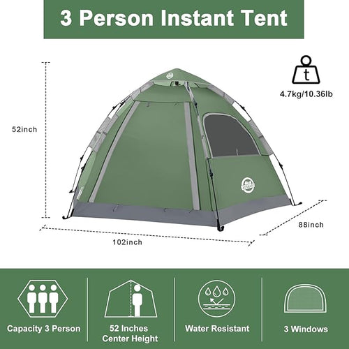 ADSMART Instant Tents for Camping 2/3/4/5 Person Tent Waterproof Easy Setup Sets Up Backpacking Tents with Carry Bag for Outdoor Hiking