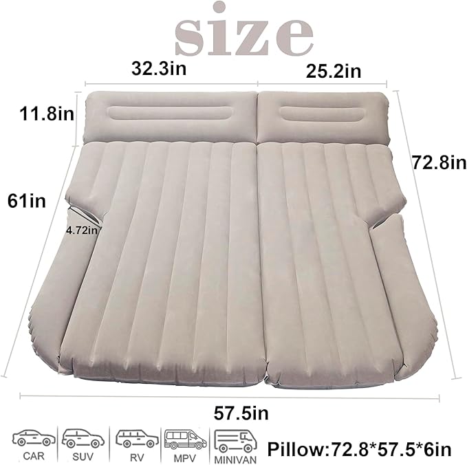 SUV Air Mattress Double Bed for Trunk, Car Inflatable Bed for Travel Camping with Pump and Pillows