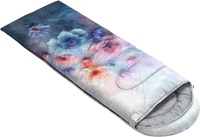 Kids Sleeping Bag for Boys Girls,Blue Ripples Print-Lightweight Warm Portable Outdoor Indoor-Waterproof Cold Weather Resistant Sleeping Bag for Camping Hiking