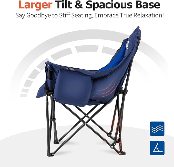 Overmont 2PCS Oversized Camping Chair for Adults - 400lbs Support Heavy Duty Padded Folding Chair with Cooling Bag Cup Holder Side Pocket Carry Bag - Comfortable Portable for Outdoor Garden Sports