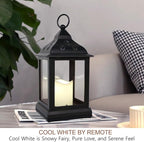 Bright Zeal 2-Pack 9.5" Vintage Decorative Candle Lantern with LED Flickering Flameless Candle (Black, 8hr Timer) - Indoor Hanging Lanterns Decorative Lanterns Battery Powered LED Candle Timer Candle