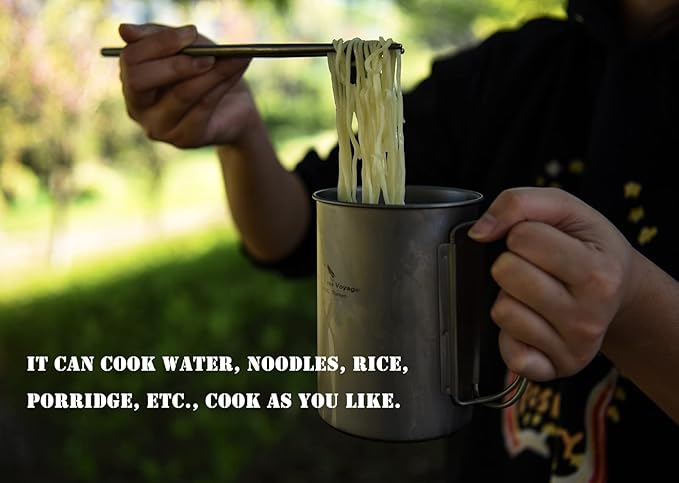 iBasingo Titanium Mug 600ml Camping Cup Outdoor Single Layer Wide Mouth Cookware Lightweight Portable Drinkware Hiking Picnic Solo Cooking Kit Ti3049D