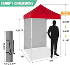 5x5 Pop Up Canopy Tent with One Sidewall, Instant Portable Beach Canopy, Outdoor Tent with Carry Bag for Camping, Sports, Tailgating, Events, Red