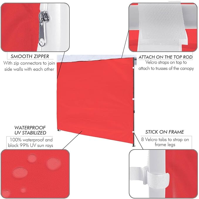 Sunwall for 10x10 Pop up Canopy, Instant Canopy Tent Sidewall, 1 Pack Sidewall Only (Red)