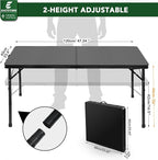 4ft Folding Table with Adjustable Height, Solid Metal Iron Top Portable Camping Table, Compact Grill Table for Outdoor Picnic, Patio, Garden, Party, Market | Great Gift for Campers, Black