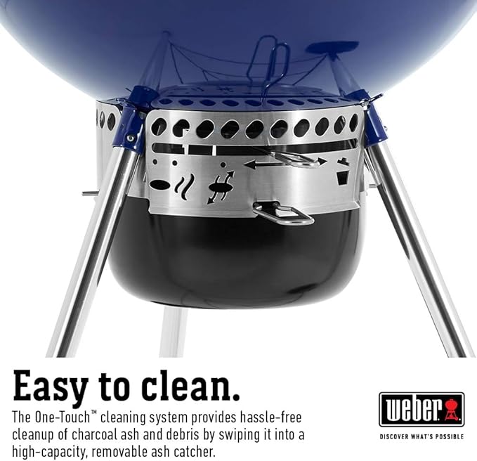 Weber Master-Touch Charcoal Grill, 22-Inch, Deep Ocean Blue – Premium Outdoor BBQ Grill with Tuck-Away Lid Holder & One‑Touch™ Cleaning System, Porcelain‑Enameled Kettle