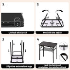 Folding Picnic Table with Storage Net, Matte Black Aluminum Folding Table 23.6" x 15.8", Adjustable Height Max 27.5", Lightweight Portable for Camping Travel Grill Indoor
