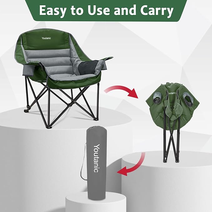 Oversized Camping Chair, Portable Folding Camping Chairs with Side Pocket, Cup Holder and Carry Bag, Heavy Duty Outdoor Camping Chairs for Adults, Fishing, Sports, Trip, up to 400lbs, Style 7