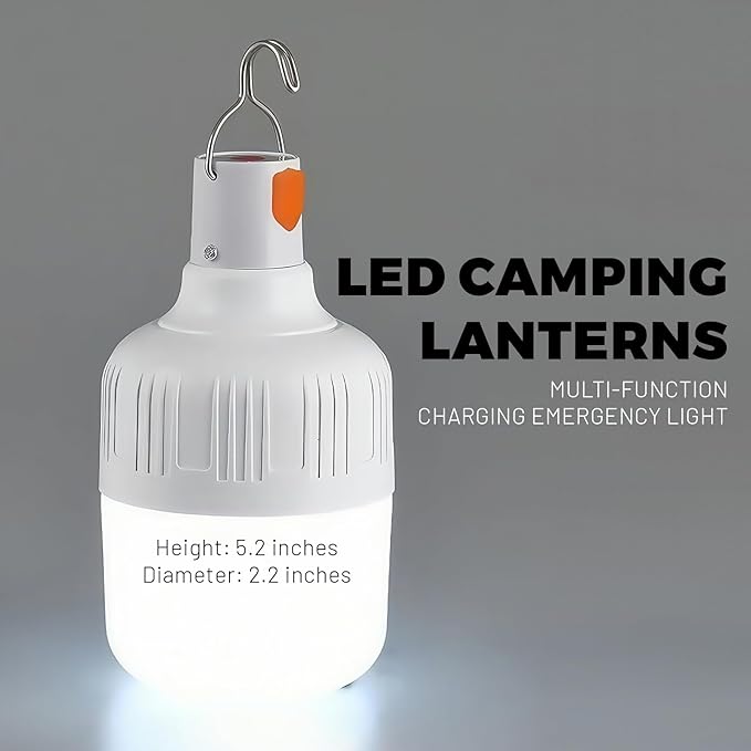 LED Camping Light, 800 lumens, Powered by Rechargeable Batteries, White Portable Pendant Lights, Waterproof (2.2IN-2)