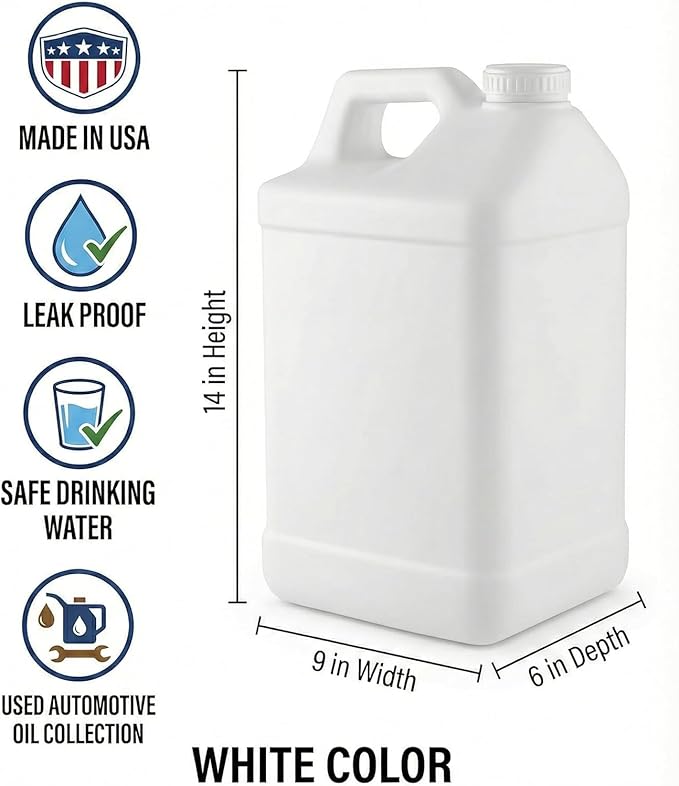 kitchentoolz 2.5 Gallon Water Jug – Heavy-Duty HDPE Carboy for Automotive Used Oil & Liquid Storage – 10 Quart Mixing Container with Secure Lid – Made in USA - White 8 Pack