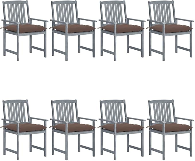 Patio Chairs with Cushions 8 pcs,Outdoor Chairs,Club Chairs,Decorative Chair,Camping Chair,Camping Chair,Reception Chair,Bistro Chair,for Patio,Balcony,Party, Solid Acacia Wood Gray