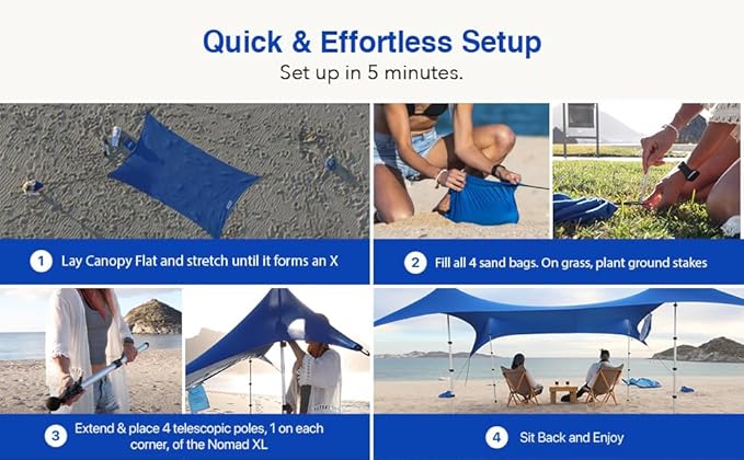 Beach Canopy Tent Sun Shade 8.5x9 FT – UPF50+ Portable 4-Post Beach Tent Canopy with Easy Setup & Carry Bag – Outdoor Sun Shelter for Camping, Backyard, Picnic & Travel