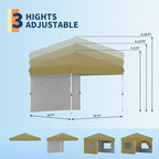 10x10 Instant Pop-Up Canopy with 1 Sidewall – Easy 1-Button Setup, Includes Roller Bag, 3 Height Settings & 4 Weight Bags – Perfect for Backyard, Beach, Sports & Parties,Khaki