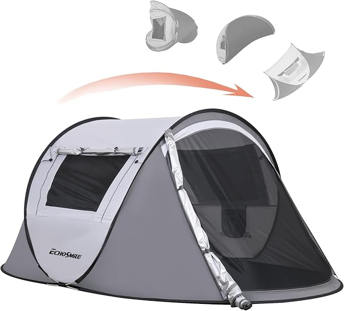 EchoSmile Instant Pop Up Camping Tent, 2/4/6 Person, Easy Setup Tent, Water Resistant Dome, Portable with Carry Bag