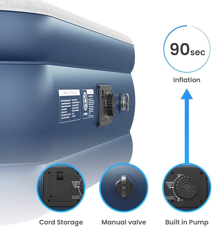 Active Era 20" Twin Air Mattress with Built-in Pump & Raised Pillow - Heavy Duty Puncture Resistant, Waterproof Blow Up Bed (Pack of 2)