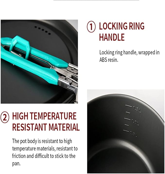 Outdoor Camping Tableware Set Backpacking Picnic 2 Pot 1 Frypan 1 Kettle Alumina Cookware Folding Cooking Set