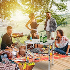 Small Folding Table 2 Foot, Portable Camping Table with Mesh Holders,Lightweight Aluminum Adjustable Height, with Carry Handle for Camping Picnic Indoor Outdoor, White 24 x 16 inch (3 Heights）