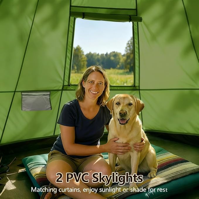 Bell Yurt Tent with Stove Jack, Waterproof Luxury 4 Season Tent 420D Oxford Cloth Green Glamping Tents for Family Outdoor Camping, Hunting, Party, All Year Living