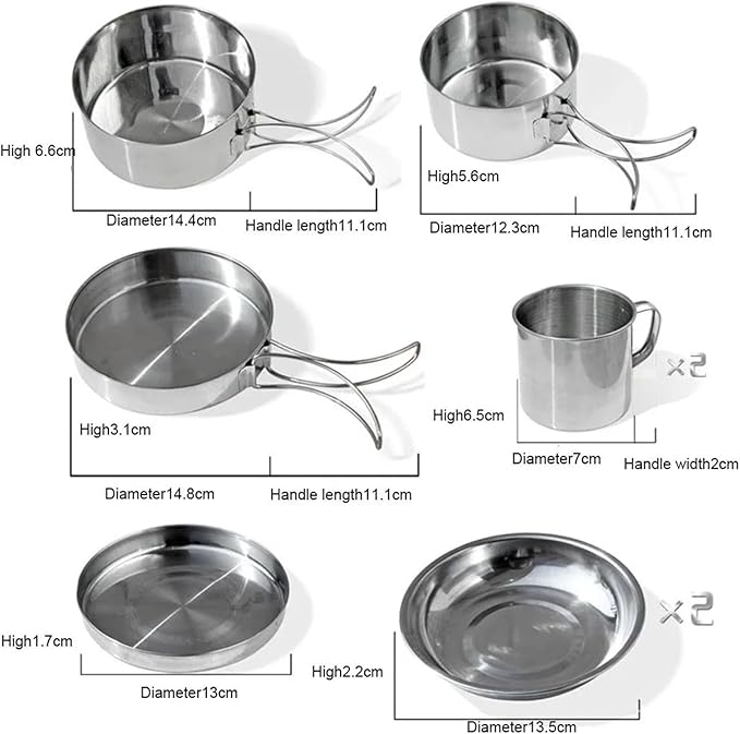 8Pcs Camping Cookware Set - Pot, Pan, Water Cup & Tableware, Portable Mess Kit for Hiking & Picnics