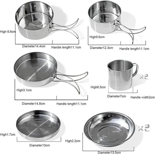 8Pcs Camping Cookware Set - Pot, Pan, Water Cup & Tableware, Portable Mess Kit for Hiking & Picnics