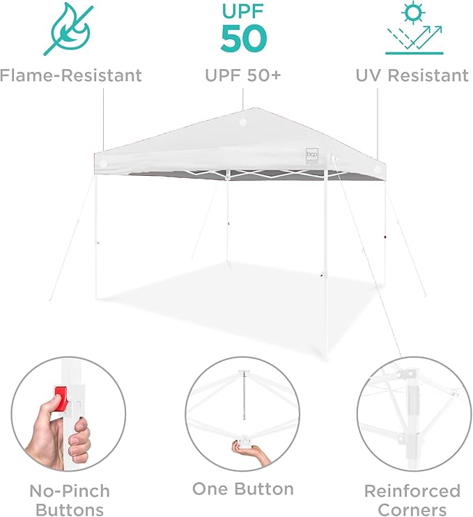 Best Choice Products 10x10ft Pop Up Canopy Tent, Outdoor Shade, 1 Person 1 Minute Set Up, Carry Case, 4 Weight Bags - White/White